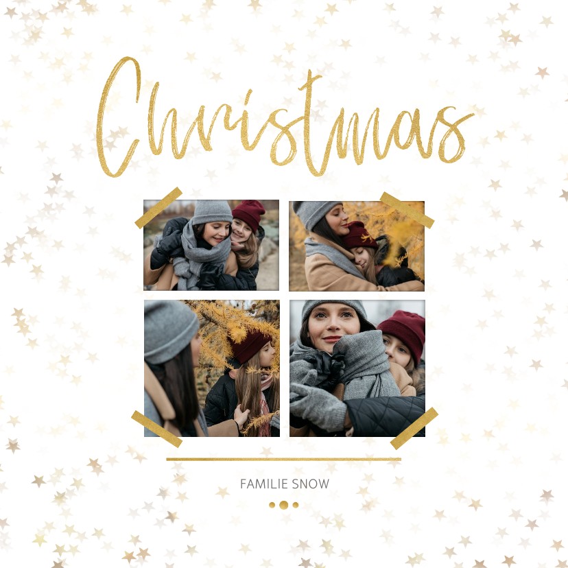 Kerstkaart Christmas wit en goud 4 foto's - Een gouden kerst - Kerstkaarten Kerstkaarten - Kerstkaart Christmas wit en goud 4 foto's - Een gouden kerst