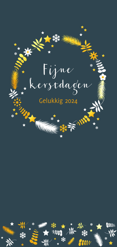 Kerstkaarten - Kerstkaart cirkel met takjes en sterren langwerpig