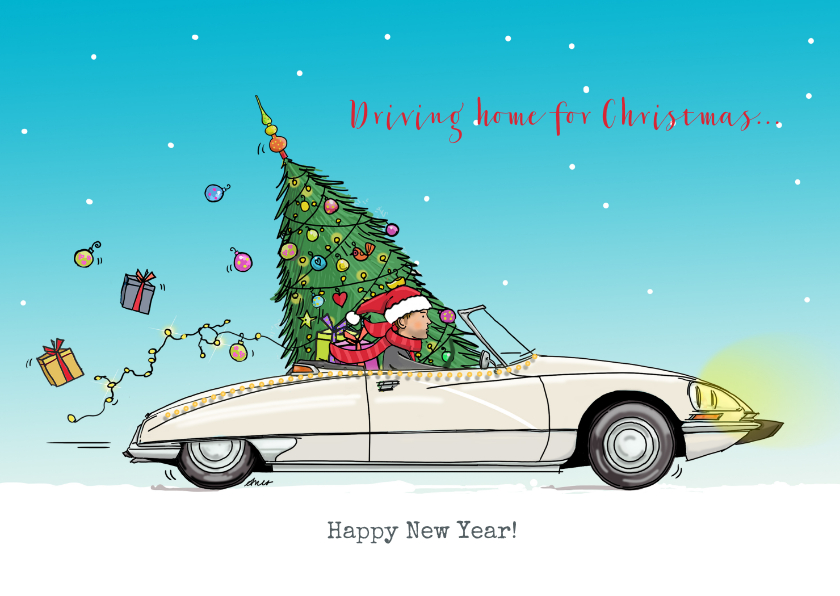 Kerstkaarten - Kerstkaart Citroen DS cabrio wit 