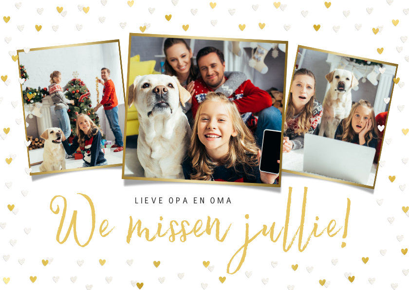 Kerstkaart corona fotokaart liefde hartjes goud missen - Kerstkaarten Kerstkaarten - Kerstkaart corona fotokaart liefde hartjes goud missen