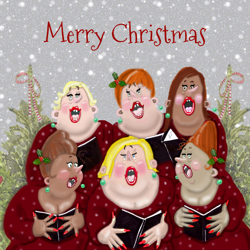 Kerstkaart dames samenzang - Kerstkaarten Kerstkaarten - Kerstkaart dames samenzang
