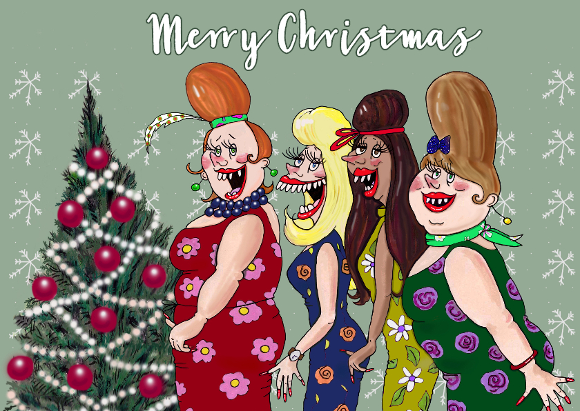 Kerstkaart de dames van het kerstkoortje - Kerstkaarten Kerstkaarten - Kerstkaart de dames van het kerstkoortje