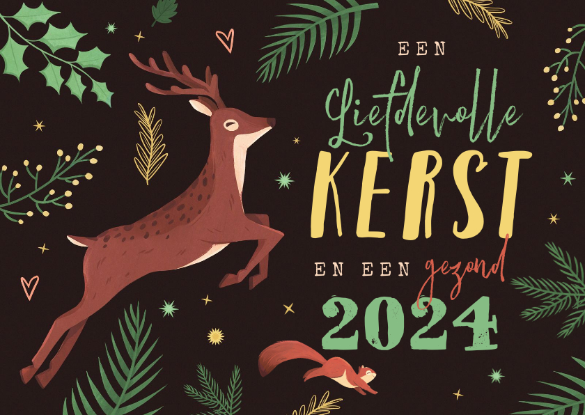 Kerstkaart dieren hert eekhoorn wonderland bos - Kerstkaarten Kerstkaarten - Kerstkaart dieren hert eekhoorn wonderland bos