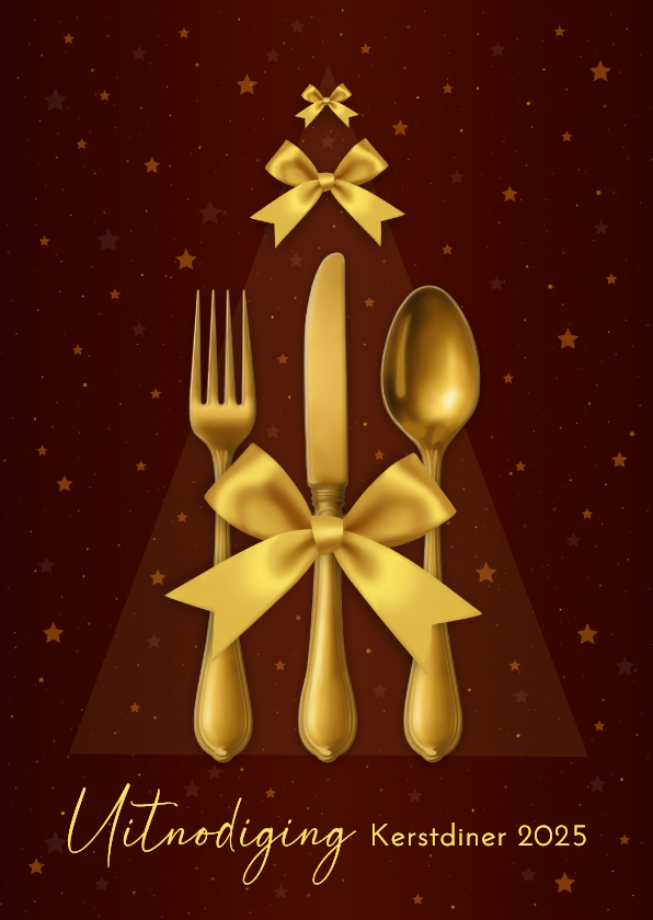 Kerstkaarten - Kerstkaart diner strik bestek