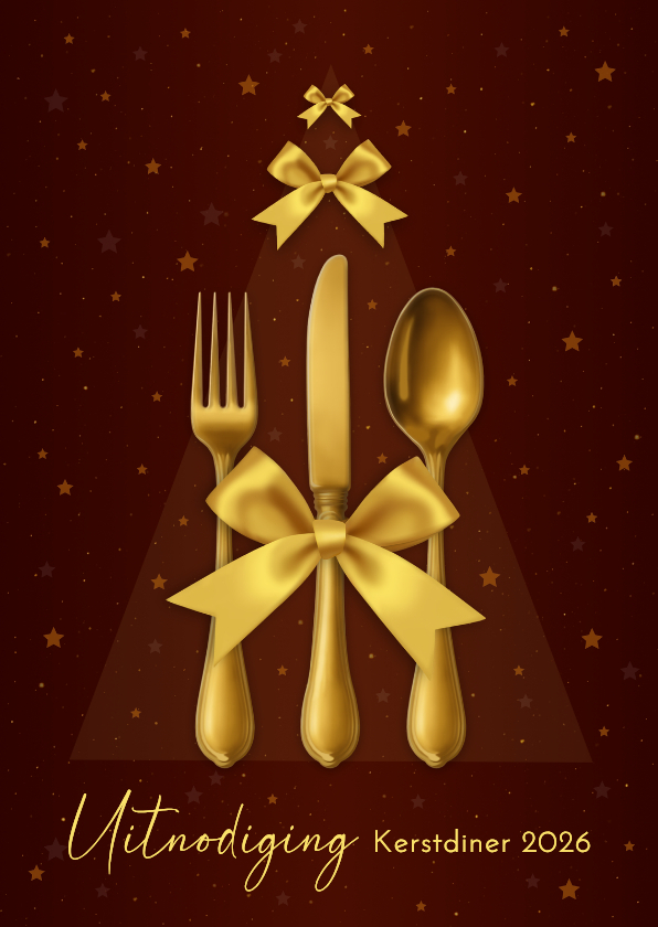 Kerstkaarten - Kerstkaart diner strik bestek