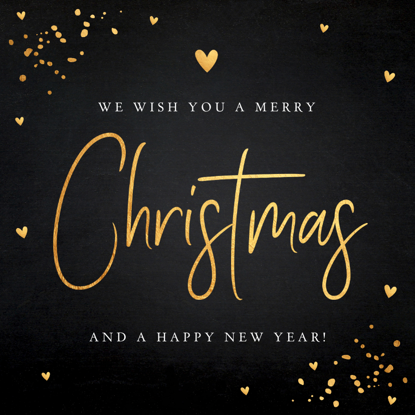 Kerstkaart donker goud typografie confetti - Kerstkaarten Kerstkaarten - Kerstkaart donker goud typografie confetti