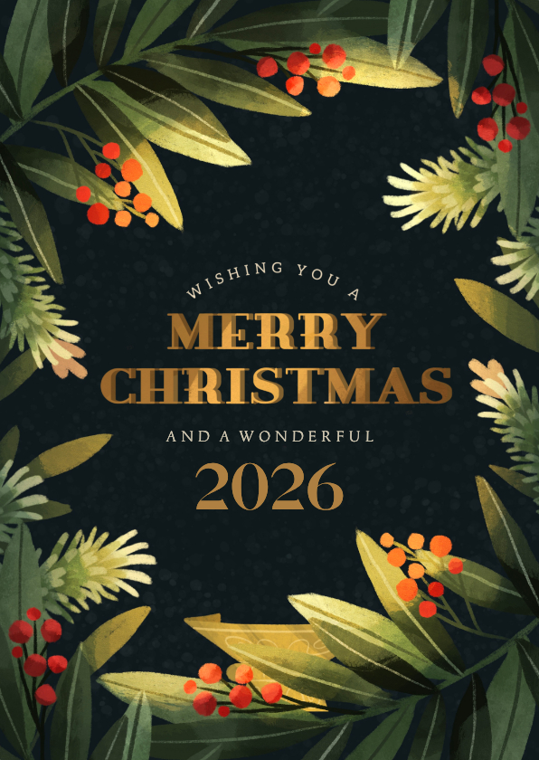 Kerstkaarten - Kerstkaart donker kersttakken rechthoek