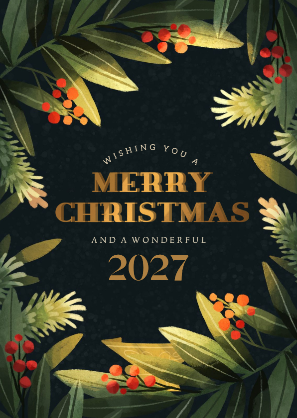 Kerstkaarten - Kerstkaart donker kersttakken rechthoek