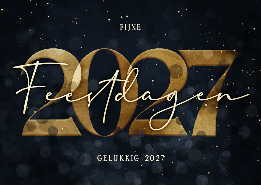 Kerstkaart donkerblauw met gouden 2027 - Kerstkaarten Kerstkaarten - Kerstkaart donkerblauw met gouden 2027