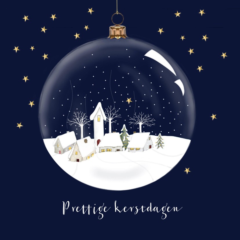 Kerstkaart - dorpje in kerstbal - Kerstkaarten Kerstkaarten - Kerstkaart - dorpje in kerstbal