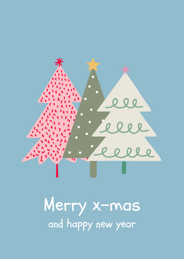 Kerstkaart drie kerstbomen Vrienden GHZ - Kerstkaarten Kerstkaarten - Kerstkaart drie kerstbomen Vrienden GHZ