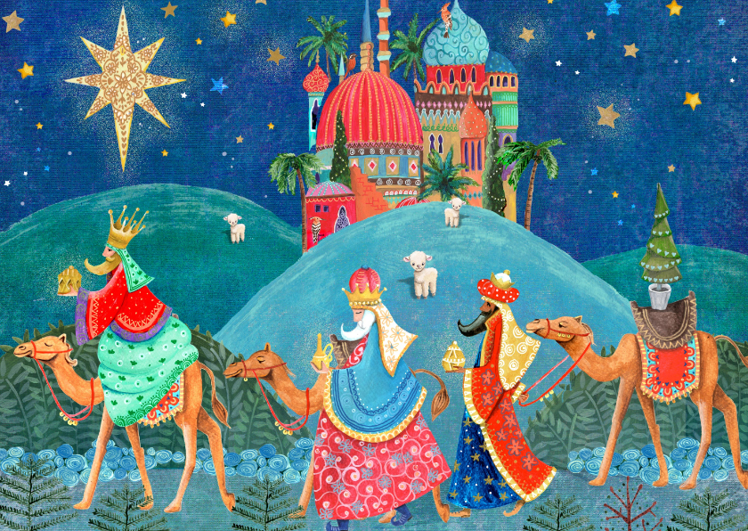 Kerstkaart drie koningen en bethlehem - Kerstkaarten Kerstkaarten - Kerstkaart drie koningen en bethlehem