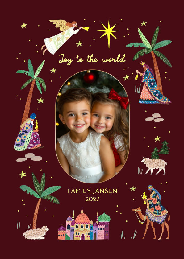 Kerstkaarten -  Kerstkaart drie koningen ster en engel