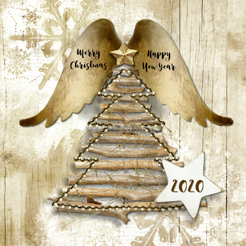 Kerstkaart duurzaam hout 2020 engel - Kerstkaarten Kerstkaarten - Kerstkaart duurzaam hout 2020 engel