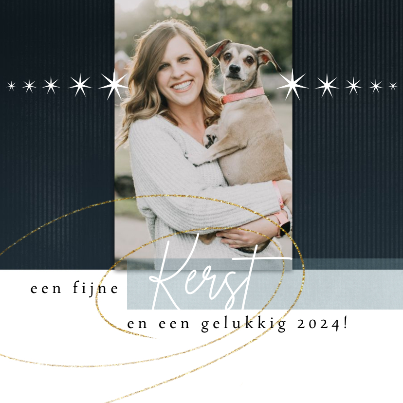 Kerstkaart 'een fijne kerst', met sterretjes en goudlook - Kerstkaarten Kerstkaarten - Kerstkaart 'een fijne kerst', met sterretjes en goudlook