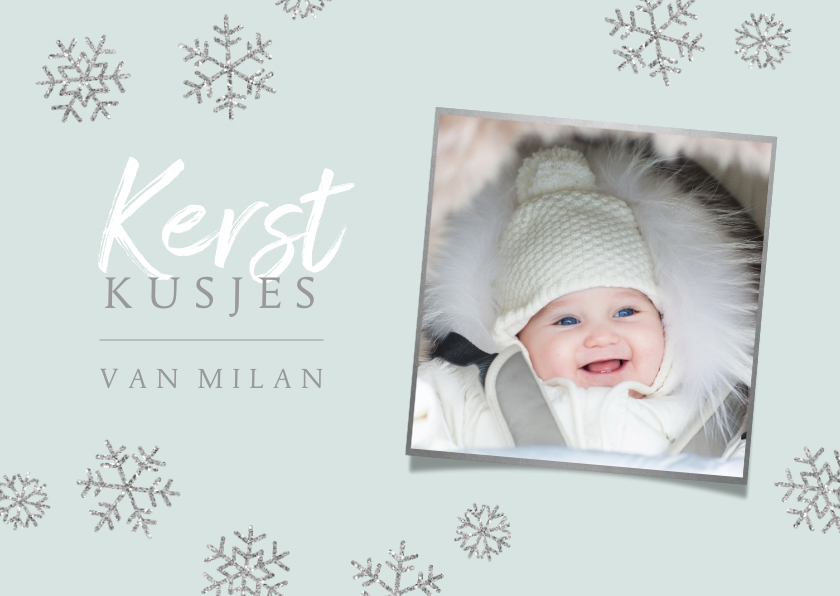 Kerstkaart eigen foto 'Kerstkusjes' blauw - Kerstkaarten Kerstkaarten - Kerstkaart eigen foto 'Kerstkusjes' blauw