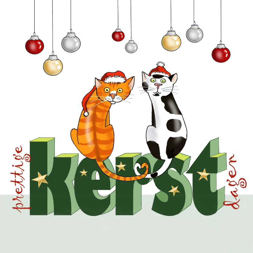 Kerstkaart en twee kerstkatten - Kerstkaarten Kerstkaarten - Kerstkaart en twee kerstkatten
