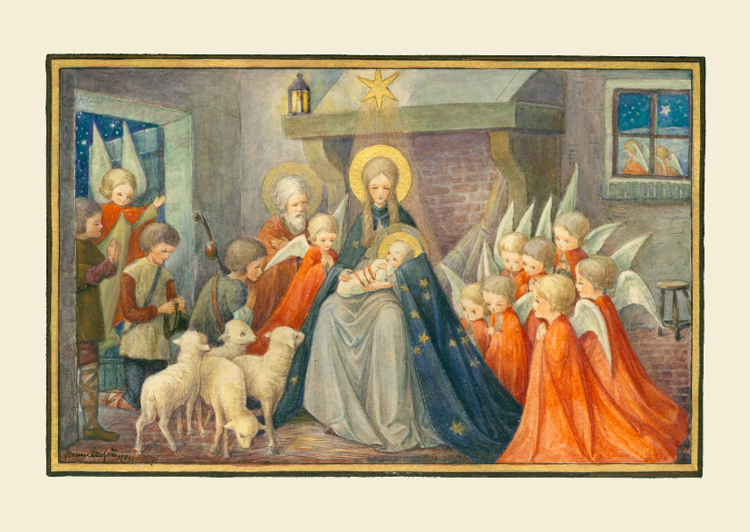 Kerstkaart engelen kerststal religieus - Kerstkaarten Kerstkaarten - Kerstkaart engelen kerststal religieus