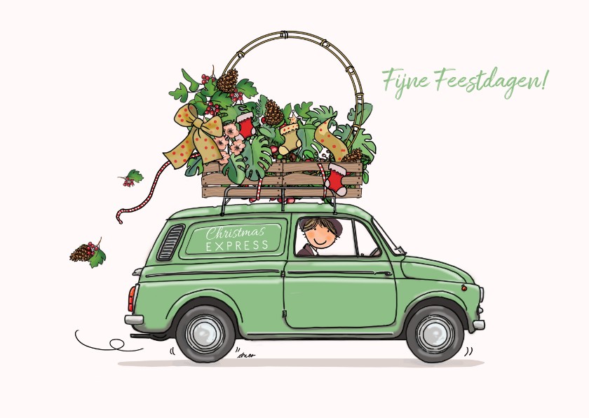 Kerstkaart Fiat 500 bestelauto - Kerstkaarten Kerstkaarten - Kerstkaart Fiat 500 bestelauto