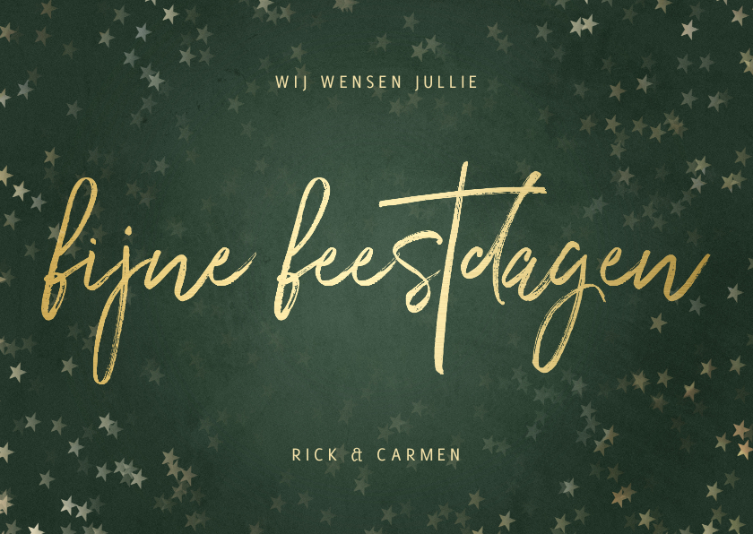 Kerstkaart fijne feestdagen donkergroen met gouden sterren - Kerstkaarten Kerstkaarten - Kerstkaart fijne feestdagen donkergroen met gouden sterren