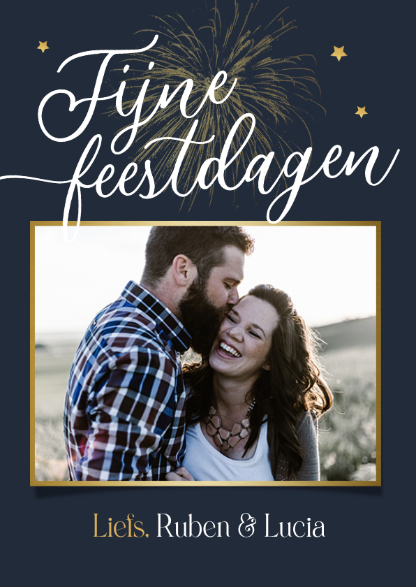 Kerstkaart fijne feestdagen vuurwerk foto sterren - Kerstkaarten Kerstkaarten - Kerstkaart fijne feestdagen vuurwerk foto sterren