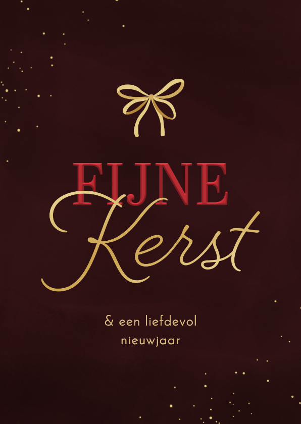 Kerstkaarten - Kerstkaart fijne kerst strikje goud donkerrood