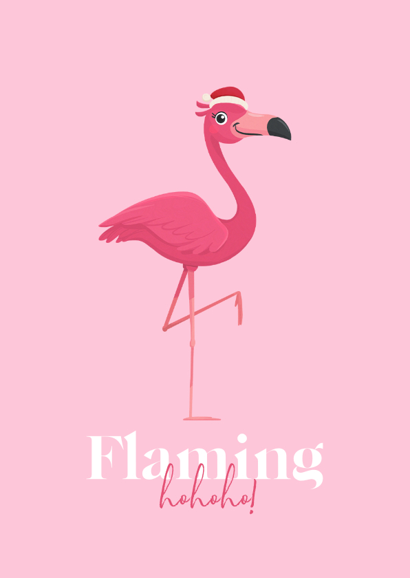 Kerstkaarten - Kerstkaart flamingo tropisch kerstmuts humor
