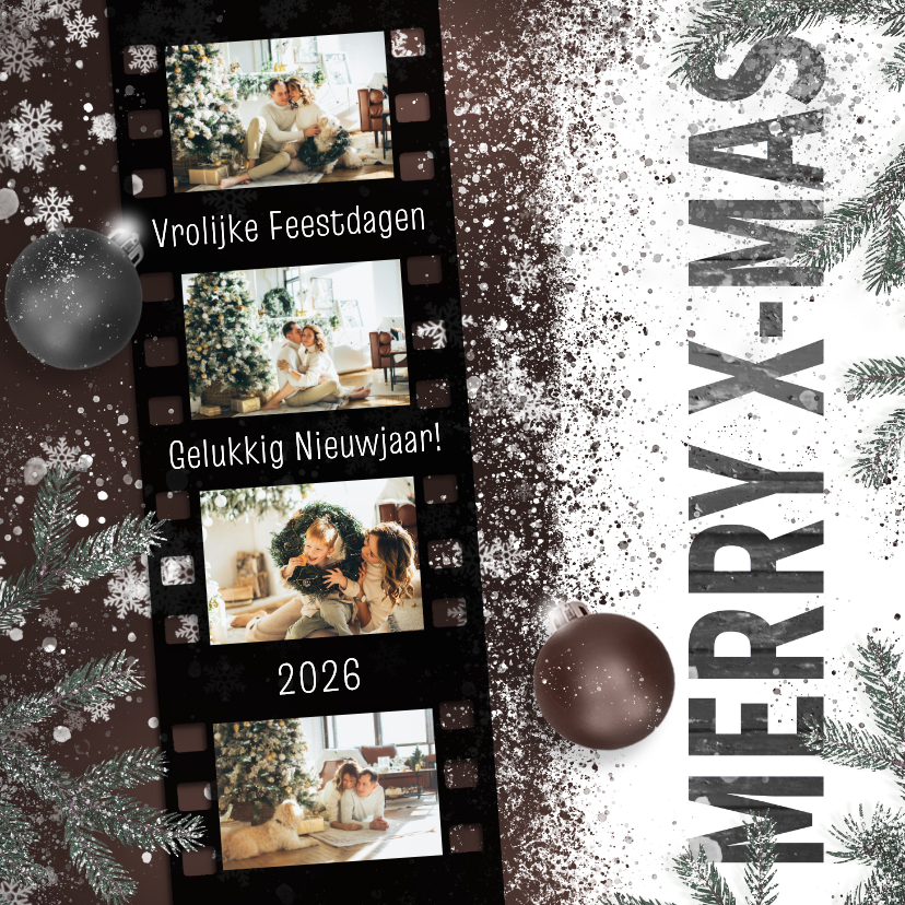 Kerstkaarten - Kerstkaart foto 35mm hout en sneeuw