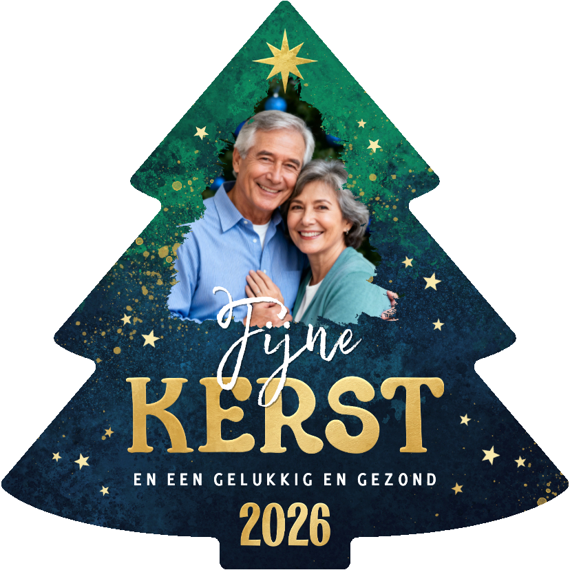 Kerstkaarten - Kerstkaart foto kerstboom sprankelend sterretjes verf