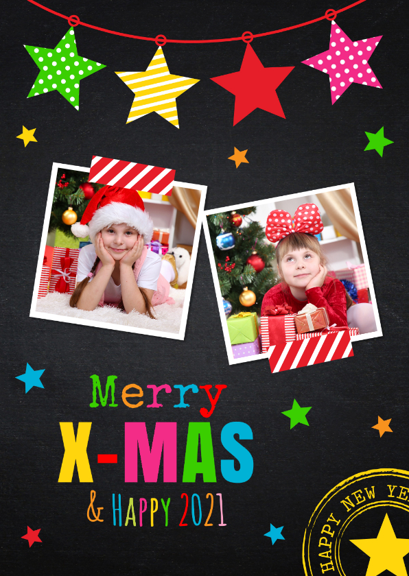 Kerstkaart foto kleur krijtbord - Kerstkaarten Kerstkaarten - Kerstkaart foto kleur krijtbord