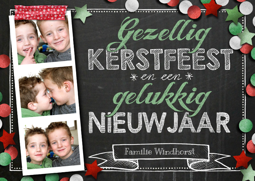 Kerstkaart foto krijtbord confetti sterren - Kerstkaarten Kerstkaarten - Kerstkaart foto krijtbord confetti sterren