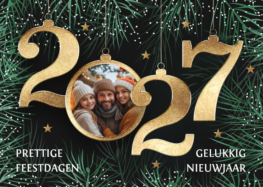 Kerstkaarten - Kerstkaart foto met 2027 in goud