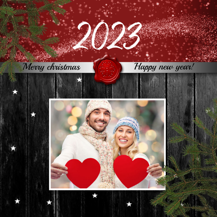 Kerstkaart foto op hout 2023 - Kerstkaarten Kerstkaarten - Kerstkaart foto op hout 2023