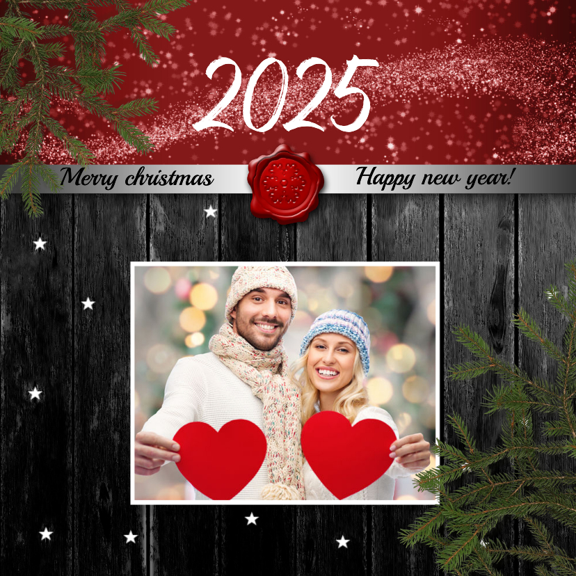 Kerstkaart foto op hout 2025 Kerstkaarten Kaartje2go