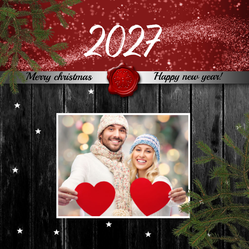 Kerstkaarten - Kerstkaart foto op hout 2027