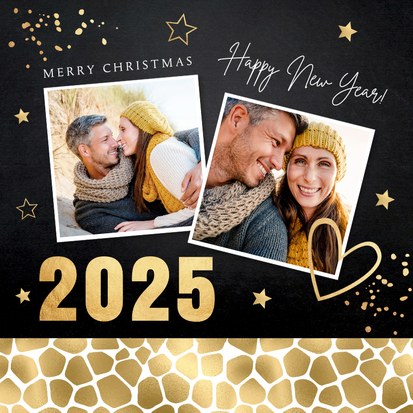 Kerstkaart foto panterprint sterren confetti Kaartje2go