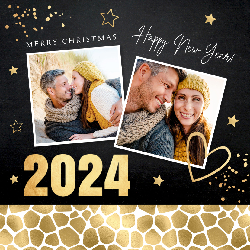 Kerstkaart foto panterprint sterren confetti goudlook - Kerstkaarten Kerstkaarten - Kerstkaart foto panterprint sterren confetti goudlook
