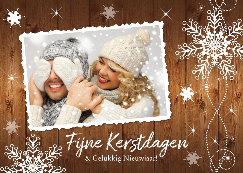 Kerstkaart foto sneeuwvlokken hout - LB - Kerstkaarten Kerstkaarten - Kerstkaart foto sneeuwvlokken hout - LB
