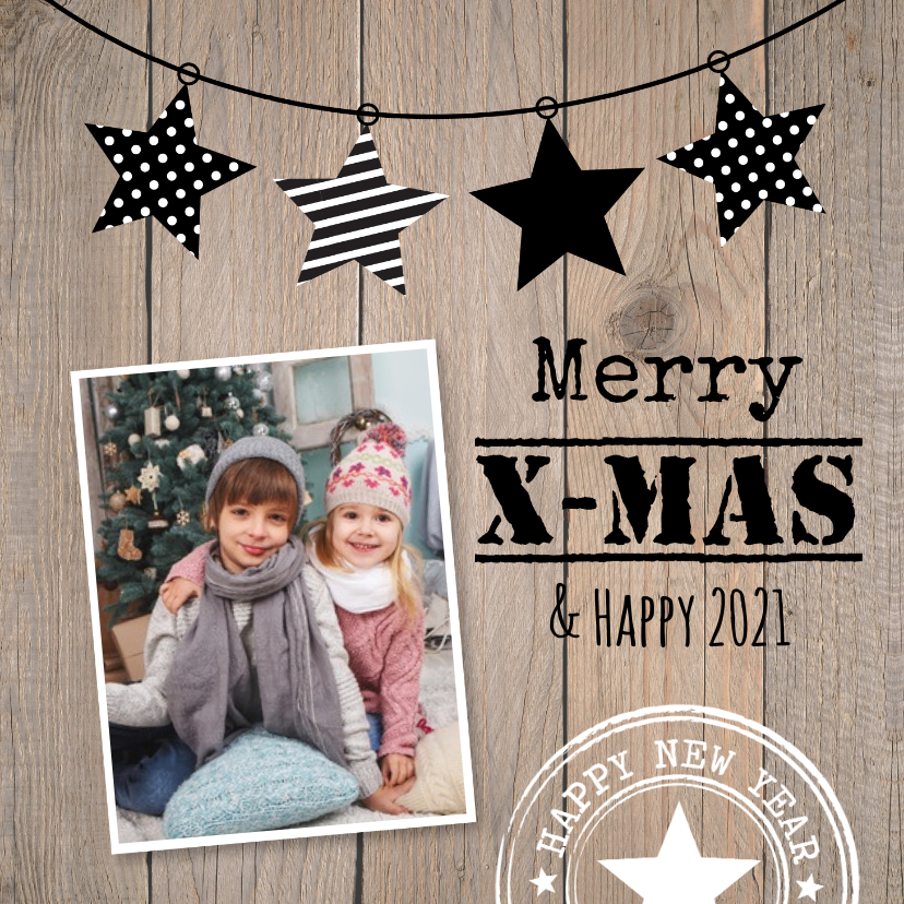 Kerstkaart foto sterren houtlook - Kerstkaarten Kerstkaarten - Kerstkaart foto sterren houtlook