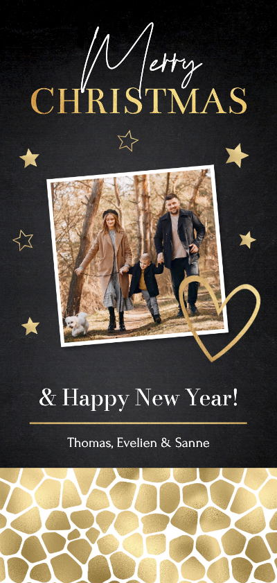 Kerstkaart foto sterren panterprint goudlook - Kerstkaarten Kerstkaarten - Kerstkaart foto sterren panterprint goudlook