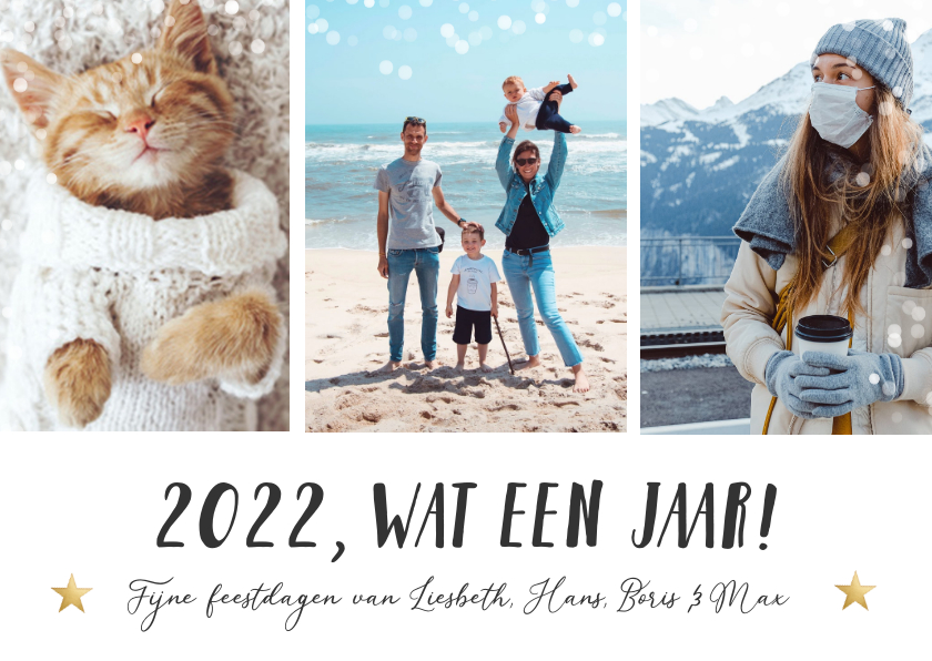 Kerstkaart fotocollage, 2022 wat een jaar! - Kerstkaarten Kerstkaarten - Kerstkaart fotocollage, 2022 wat een jaar!