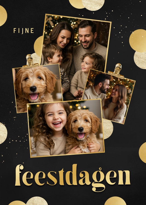 Kerstkaarten - Kerstkaart fotocollage confetti goud feestdagen