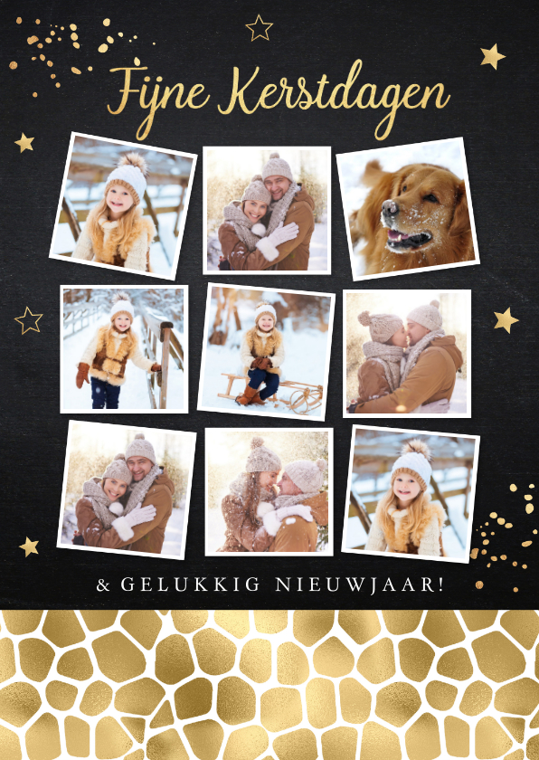 Kerstkaart fotocollage confetti goud krijtbord - Kerstkaarten Kerstkaarten - Kerstkaart fotocollage confetti goud krijtbord