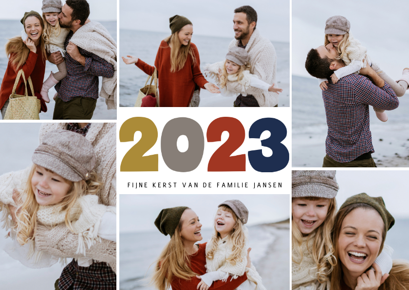 Kerstkaarten - Kerstkaart fotocollage grote cijfers 2023