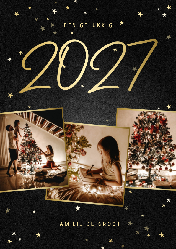 Kerstkaart fotocollage handgeschreven 2027 krijtbord - Kerstkaarten Kerstkaarten - Kerstkaart fotocollage handgeschreven 2027 krijtbord