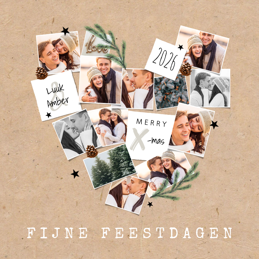 Kerstkaart fotocollage hartje kraft liefde sterren - Kerstkaarten Kerstkaarten - Kerstkaart fotocollage hartje kraft liefde sterren