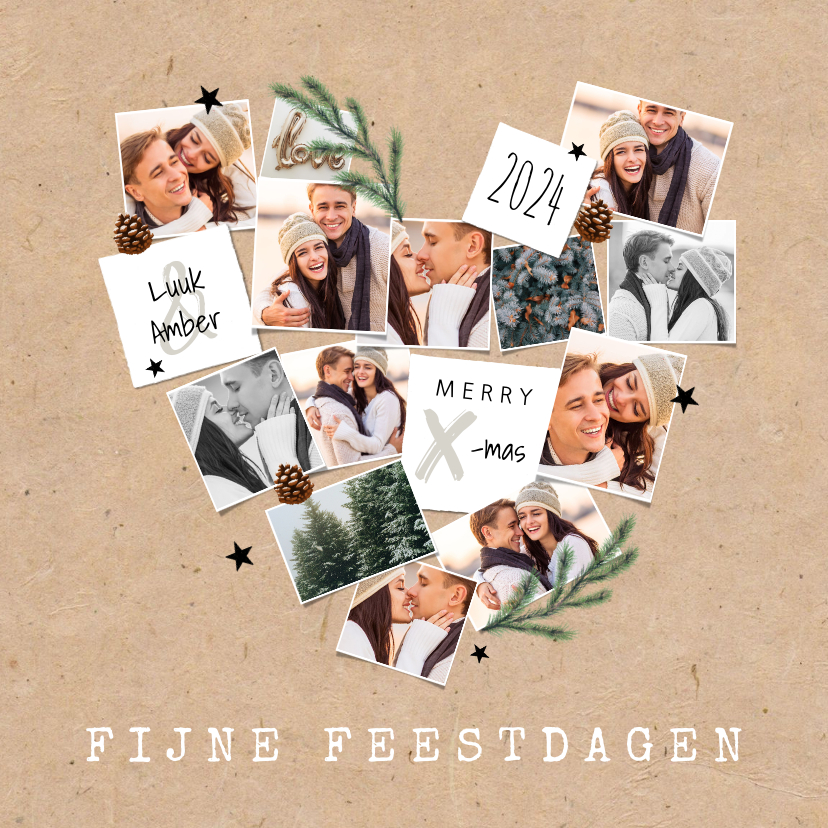 Kerstkaart fotocollage hartje kraft liefde sterren - Kerstkaarten Kerstkaarten - Kerstkaart fotocollage hartje kraft liefde sterren