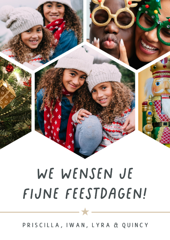 Kerstkaarten - Kerstkaart fotocollage hexagon-modern met 5 foto's