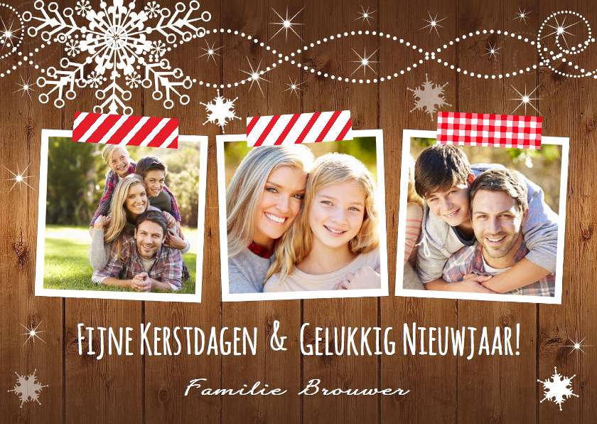 Kerstkaart fotocollage hout donker - Kerstkaarten Kerstkaarten - Kerstkaart fotocollage hout donker