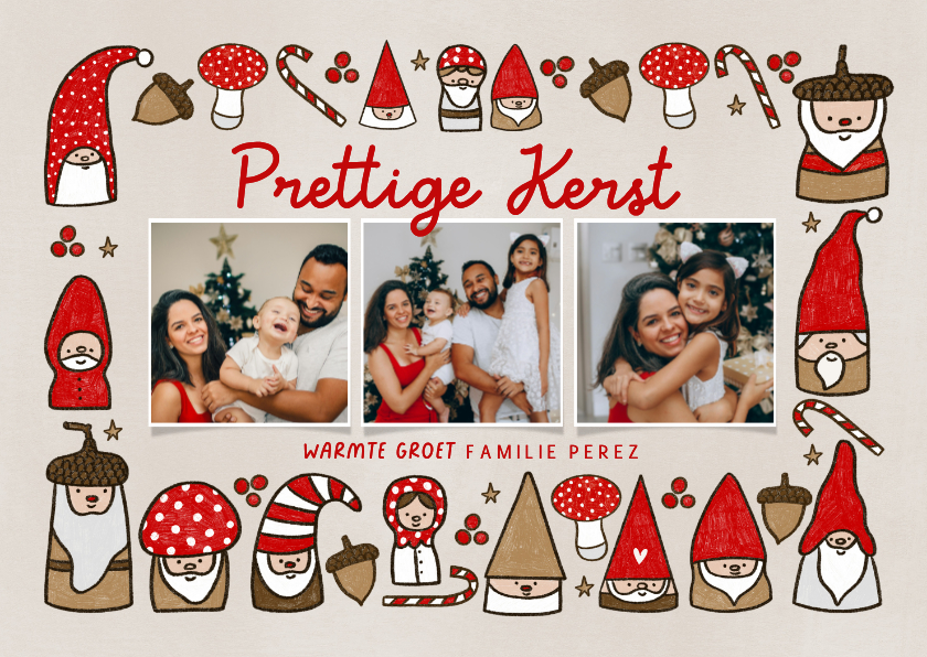 Kerstkaart fotocollage kabouters paddestoelen - Kerstkaarten Kerstkaarten - Kerstkaart fotocollage kabouters paddestoelen